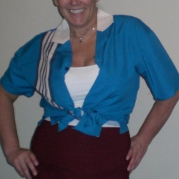 Women's Blue and Cream Shirt, L, Women's Hawaiian Retro Bowling 1950s Style Shir - Picture 1 of 7